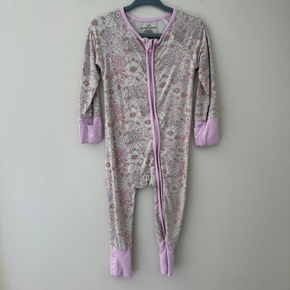 Caden Lane Pink Floral Bamboo Viscose Zip Footie Sleeper 6-12 Months